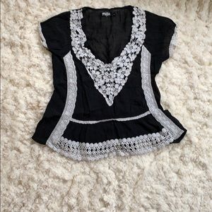 Black Blouse with crocheted detail